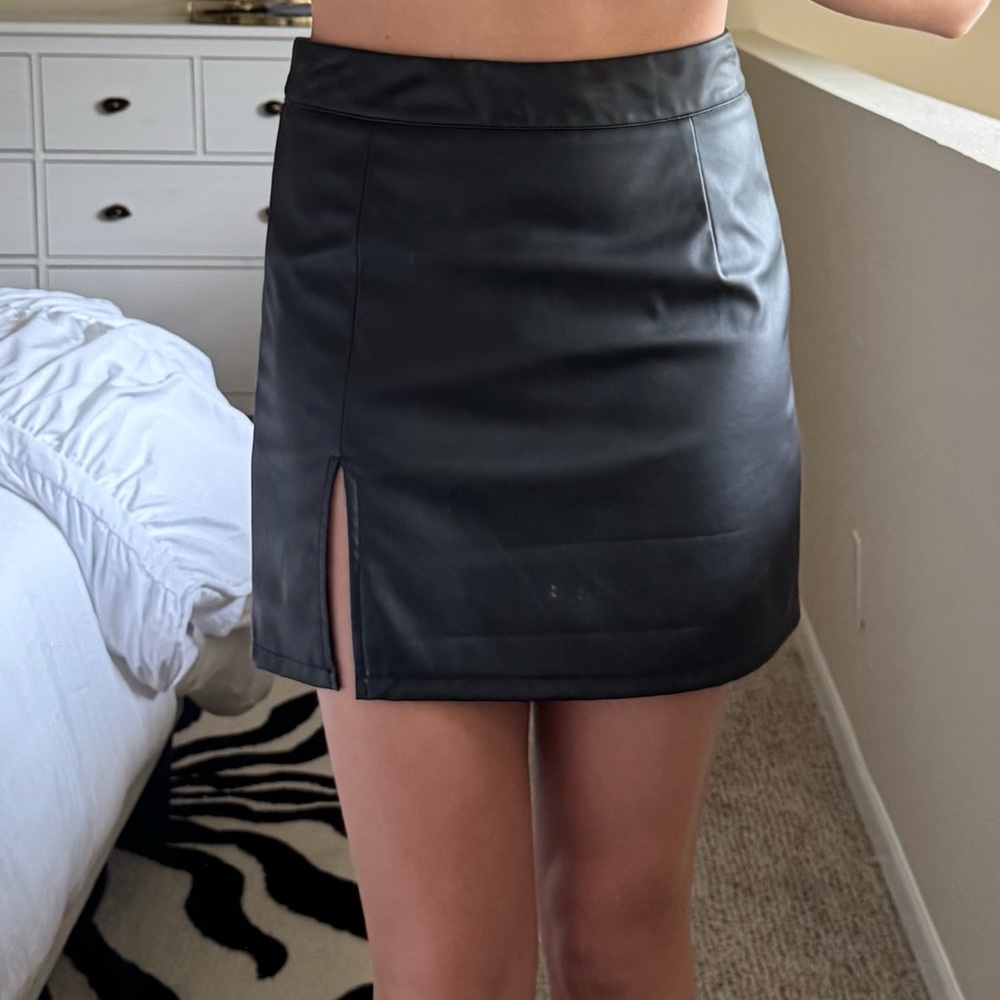 Skylar + Madison Faux Leather Mini Skirt with Slit